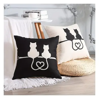 TEMU Pieces Black And White Cat Linen Throw Pillow Covers, Single-sided Print, Suitable For Livi