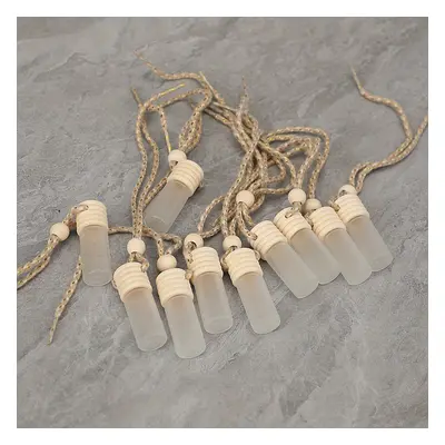 TEMU 10pcs 5ml Frosted Glass Car Perfume Bottle Pendants With Wooden Caps & Yellow Rope - Modern