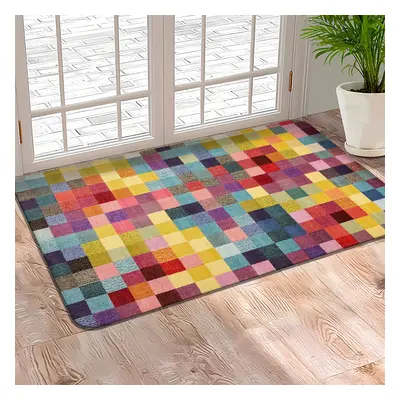 1pc Colored Checkered Design Area Rug: Soft, Comfortable, And Waterproof With Non-slip Memory Fo