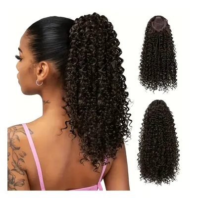 TEMU Elegant 16" Synthetic Ponytail Extension - Natural Afro Texture, Drawstring & Clip-on Optio