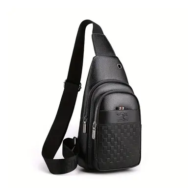 TEMU Men's Fashion Crossbody Sling Bag - Casual Outdoor Cycling Chest Pack With Zipper, Leather