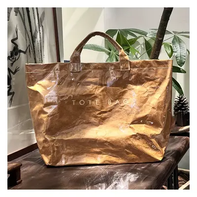 TEMU Fashionable Retro Paper Bag Bag Women's New Commuter Large Capacity Kraft Paper Handbag Sho