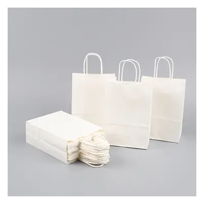 TEMU 50/100pcs White Kraft Paper Bags With Handles - Tote Bag Packs - Assorted Sizes Gift Bags B