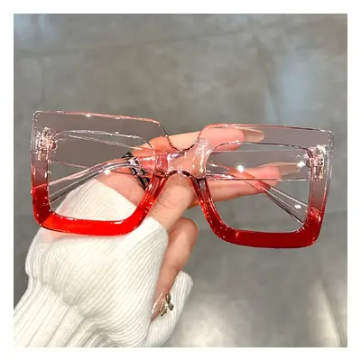 TEMU Large Square Frame Clear Lens Glasses Color Block Fashion Decorative Glasses Computer Spect