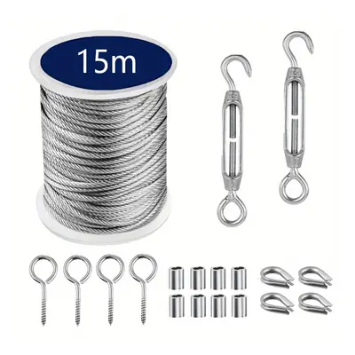 TEMU 15/30/50m Stainless Steel Hanging Kit With Rubber-coated Wire Rope, Outdoor String Light Ce