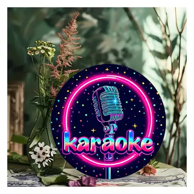 TEMU 1pc Retro Karaoke Neon Aluminum Sign, 7.8 Inch Round Vibrant Microphone Design, Waterproof 