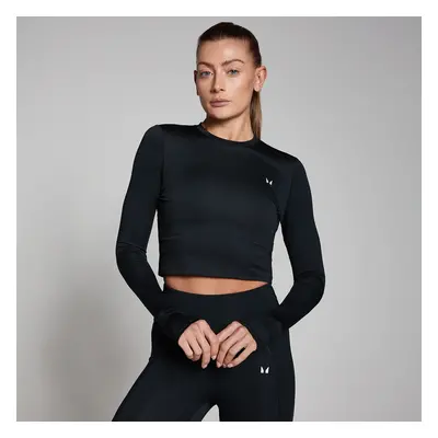 MP Damen Training Body Fit Langarm-Crop-Top – Schwarz