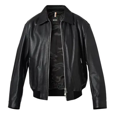 BOSS Black Herren Lederjacke schwarz Rindleder unifarben