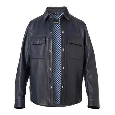 BOSS Black Herren Lederjacke blau Lammleder unifarben