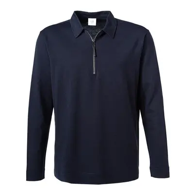 BOGNER Herren Zip-Polo blau Baumwoll-Jersey unifarben