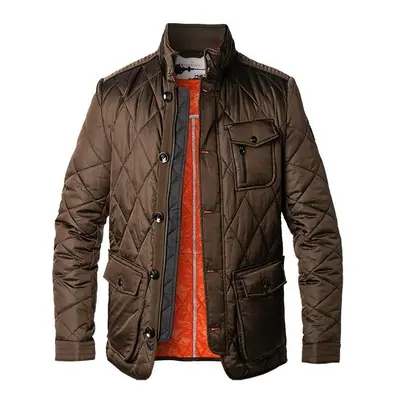 Handstich Herren Steppjacke braun Mikrofaser unifarben