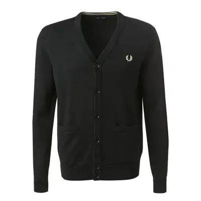 Fred Perry Herren Cardigan schwarz Wolle unifarben