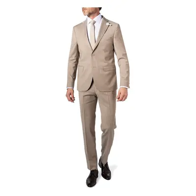 BALDESSARINI Herren Anzug beige Schurwolle meliert Slim Fit