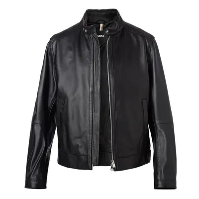 BOSS Black Herren Lederjacke schwarz Lammleder unifarben