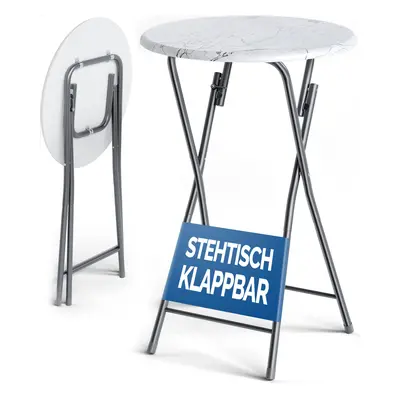 Stehtisch Weiß Marmoroptik Ø60cm klappbar