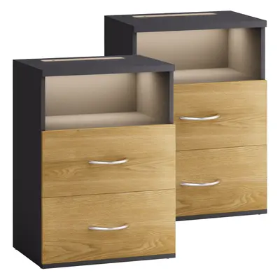 Nachttisch Jamie 2er-Set Holz/Grau 55x40x28cm