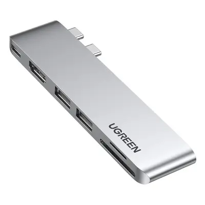 HUB Ugreen CM380 2xUSB C - HDMI/2xUSB 3.0/SDTF/USB C PD - grau