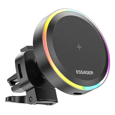 ESSAGER Qi 15W RGB Magnetischer Autotelefonhalter Drahtloses Ladegerät für iPhone 14 13 Pro Max 