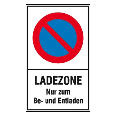 Haltverbotsschild »Symbol: Eingeschränktes Haltverbot, Text: Ladezone Nur zum Be- und Entladen«