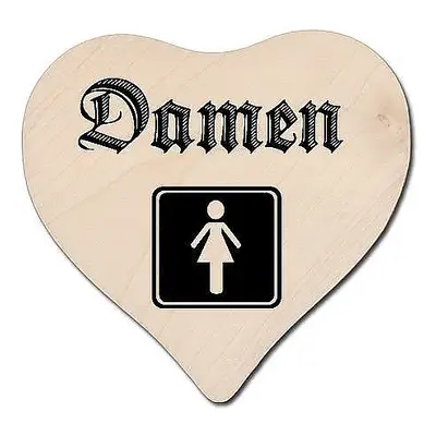 Holzherz als Toilettenschild 18 x 18 x 1 cm oder mit individuellem Text Damen WC