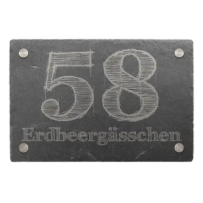 Hausnummer aus Schiefer mit Wunschtext 30 x 20 cm - Design Drawn Letter