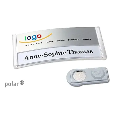 10 Stück Design Namensschilder mit Magnet oder Anstecknadel und Text plus Logo