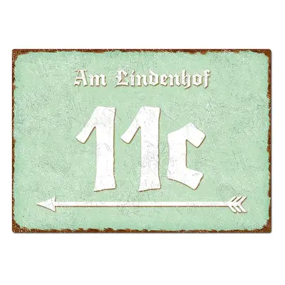 Hausnummer mit Richtungspfeil und Name - Vintage Stil mint