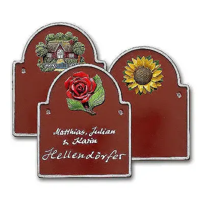 Artelith Türschild in abendsonnenrot 15 x 18 cm + Text + 150 Symbole zur Auswahl