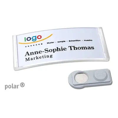 10 Stück Design Namensschilder mit Magnet oder Anstecknadel und Text plus Logo