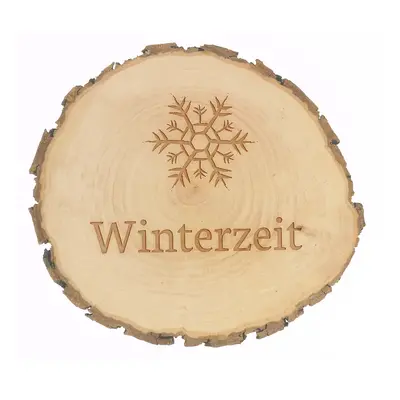 Winterliches Schild aus Holz mit Text und Symbol