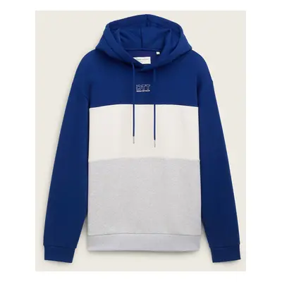 TOM TAILOR DENIM Herren Colorblock Hoodie mit Print, blau, Colour Blocking