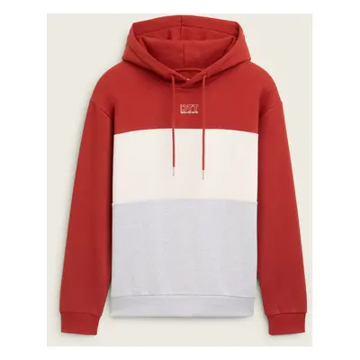 TOM TAILOR DENIM Herren Colorblock Hoodie mit Print, rot, Colour Blocking