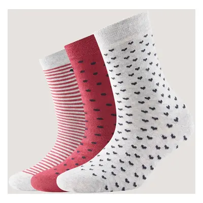 TOM TAILOR Unisex Socken im Dreierpack mit Motivprint, rosa, Print