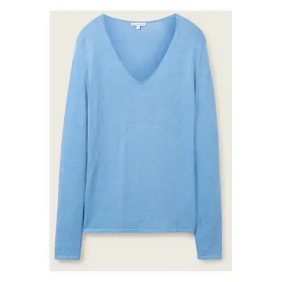 TOM TAILOR Damen Pullover mit V-Ausschnitt, blau, Uni