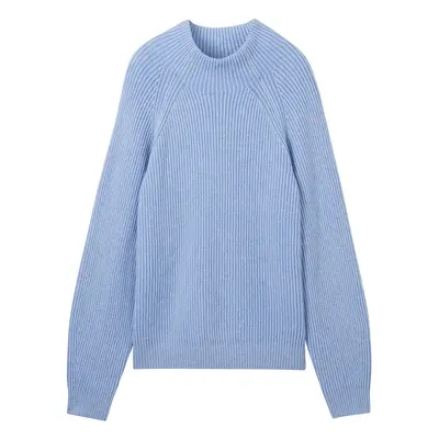 TOM TAILOR Damen Gerippter Pullover mit Stehkragen, blau, Uni