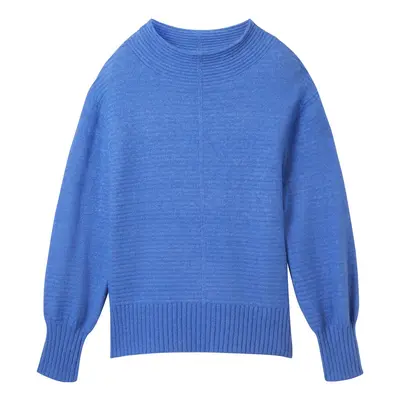 TOM TAILOR Damen Strickpullover mit Stehkragen, blau, Uni