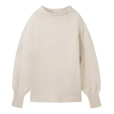 TOM TAILOR Damen Strickpullover mit Stehkragen, weiß, Uni