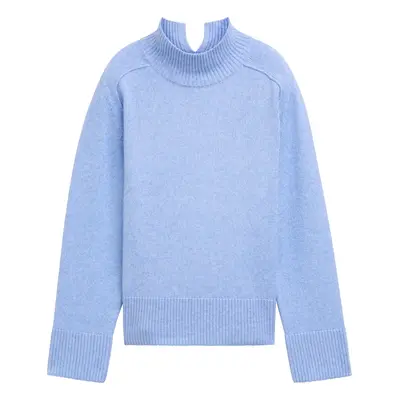 TOM TAILOR Damen Weicher Strick Pullover mit Stehkragen, blau, Uni