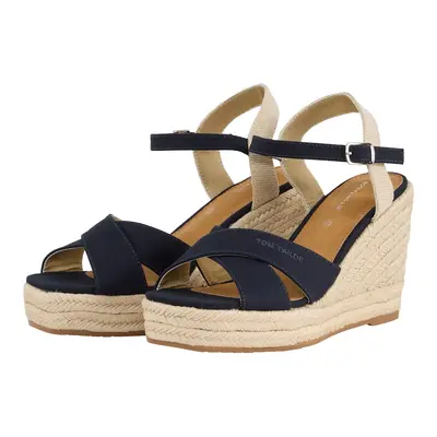 TOM TAILOR Damen Sandalen mit Keilabsatz, blau, Uni