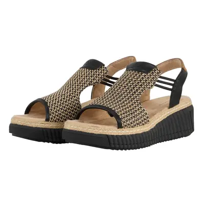 TOM TAILOR Damen Sandalen mit Keilabsatz, beige, Gemustert