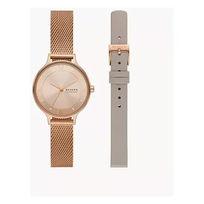 Skagen Set Uhr Anita Lille 3-Zeiger-Werk Milanaise Edelstahl roségoldfarben