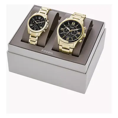 Fossil Outlet Geschenkset Uhren His and Hers Chronograph Edelstahl goldfarben