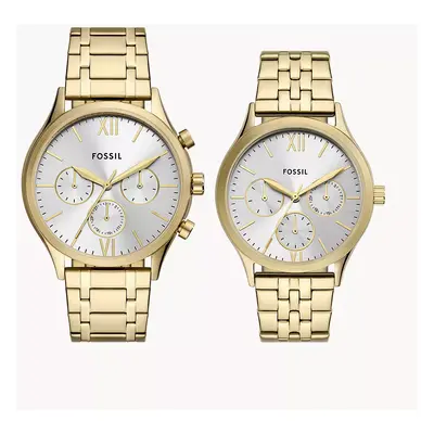 Fossil Outlet Uhren-Set Fenmore Multifunktionswerk Edelstahl goldfarben