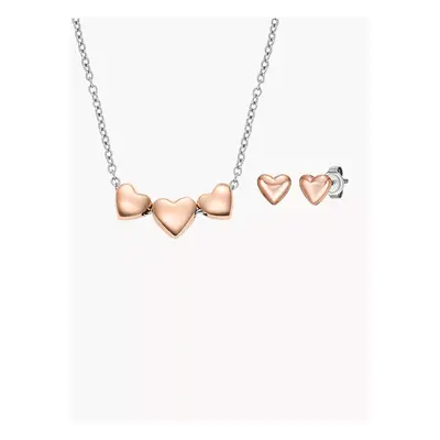 Fossil Outlet Geschenkset Heart Kette Ohrringe Edelstahl zweifarbig - Roségoldfarben und silberf