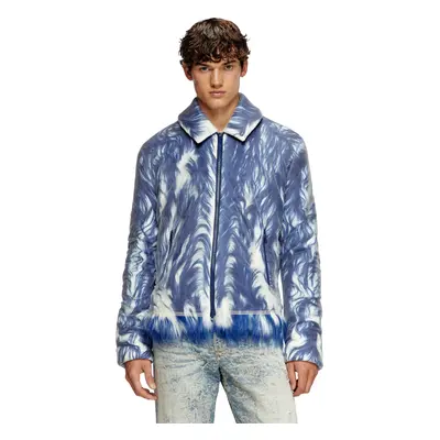 Diesel - Flauschige Jacke mit durchsichtigem Tüll-Overlay - Winterjacken - Herren - Blau