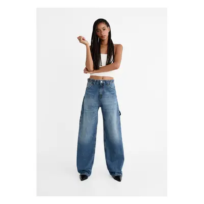 Stradivarius Baggy-Jeans im Balloon-Fit mit verstellbarem Bund Jeansblau