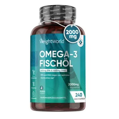 Omega-3 Premium Qualität Fischöl - Hochdosierte 2000 mg 240 Weichkapseln - 660 mg EPA + 440 mg D