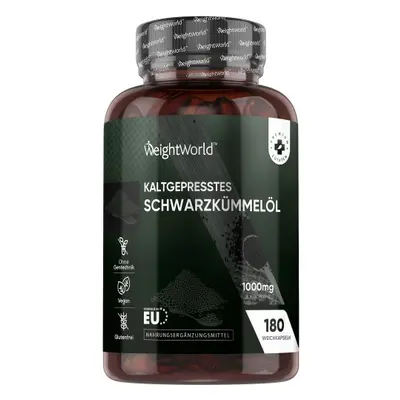 Kaltgepresstes Schwarzkümmelöl Weichkapseln 1000mg 180 Kapseln WeightWorld