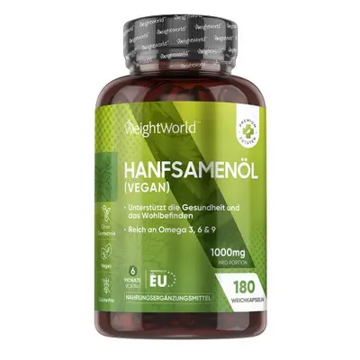 Hanfsamenöl Softgels - 1000mg 180 Softgel Kapseln - Natürliche Nahrungsergänzung mit Omega 3, 6 