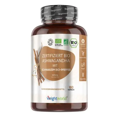 Bio Ashwagandha 505 mg Kapseln (180 Stk) Natürliche Ergänzung für das Wohlbefinden WeightWorld